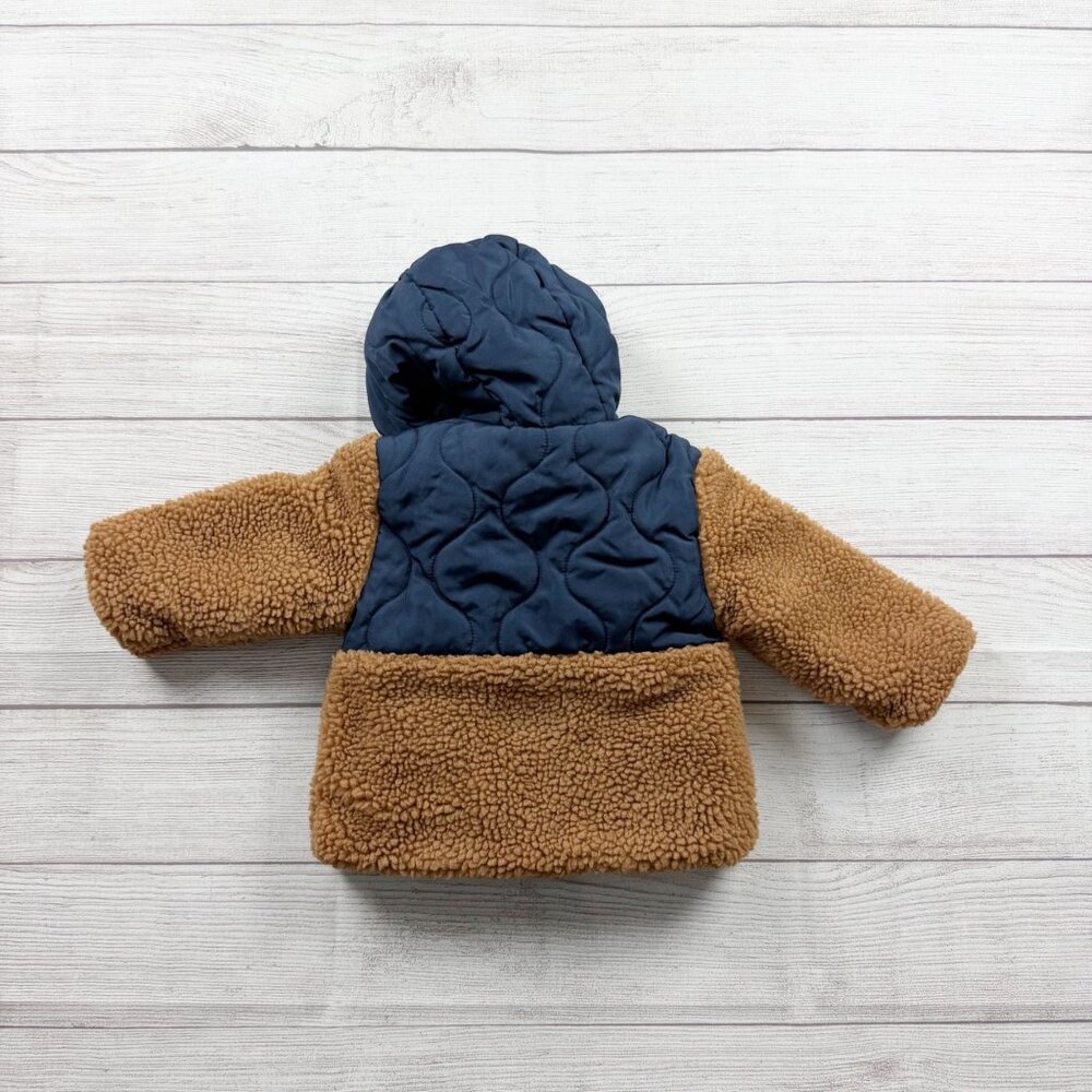 Rothschild Baby Hooded Winter Jacket Navy Blue Tan Sherpa Coat Fleece Lined - Picture 5 of 5